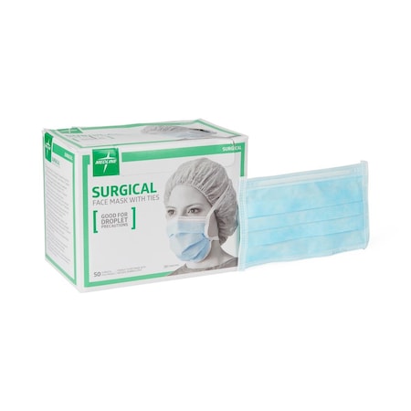 Medline Basic Surgical Mask with Ties, Spunbond Polypropylene Outer, Cellulose Inner, 50PK NON27402Z