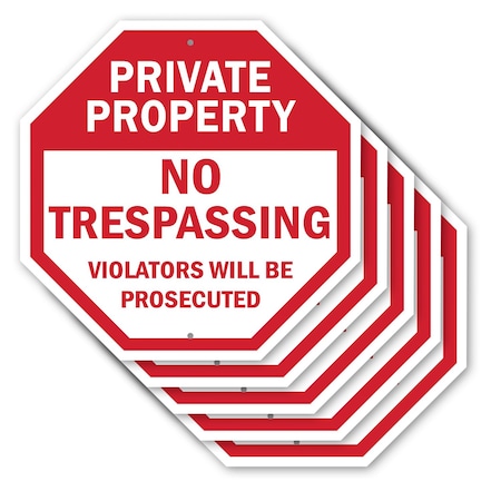 Signmission Private Property No Trespassing Vio, 10 inch X 10 inch, Aluminum Metal Signs, 5PK OC-A-5Pack-10-94