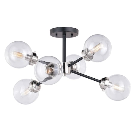 Vaxcel Orbit 25-in W Nickel Industrial Sputnik Semi Flush Mount Ceiling Light Clear Glass C0132
