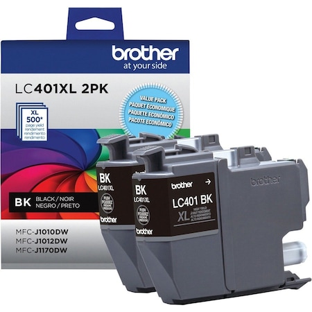 Brother High Yield Black Ink Cartridge, 2PK LC401XL2PKS