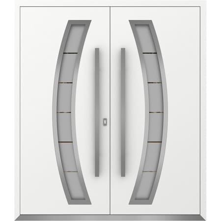 Vdomdoors Metal Double Doors Deux 6500 White Enamel Frosted Glass Entry Modern Painted (W72xH80) Left hand Ou DEUX6500DEXD-BEM-W72xH80-LH-O