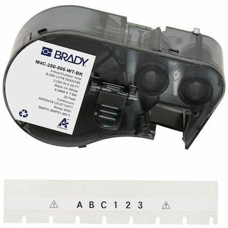 Brady Label/Ribbon Cartridge, White, Gloss, 1/4 in W M4C-250-595-WT-BK