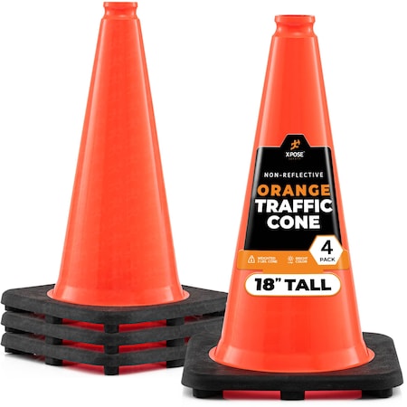 Xpose Safety Traffic Safety Cone, 18 in, PVC Plastic, No Collar, DOT Approved, Orange, 4 pk OTC18-4-X-S