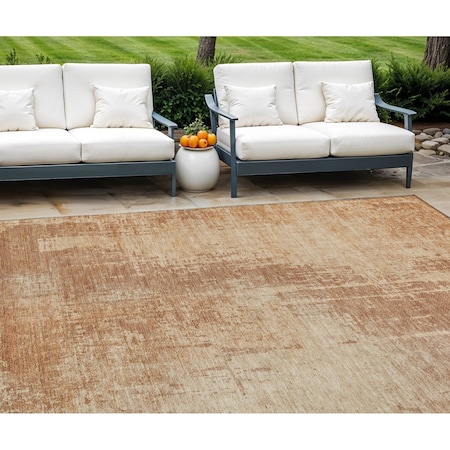 Homeroots 8' X 10' Terra Cotta And Copper Abstract Washable Indoor Outdoor Area Rug 587311