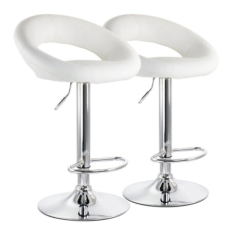 Elama 2 Piece Retro Adjustable Faux Leather Bar Stool in White with Chrome Base ELM-703-WHT