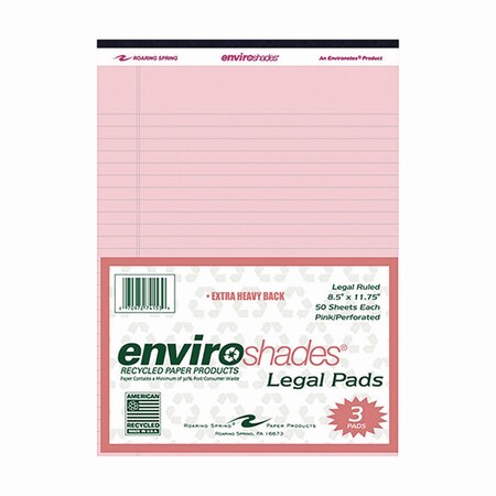 Roaring Spring Enviroshades Legal Notepads, 50 Pink 8.5 x 11 Sheets, 3PK 74153