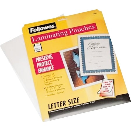 Centurion Fellowes Laminating Pouch, 11 in L, 8-1/2 in W, 3 mil Thick, Clear 52005