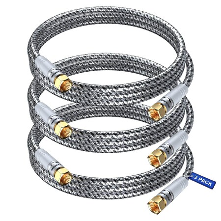 Maximm 3ft RG6 Nylon Braided Coaxial Cable, 3PK, Black/White, 3PK RG-BWBR-3FT-3PK