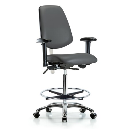 Blue Ridge Ergonomics Vinyl Clean Room Chair, Adjustable Arms BR-NCR-VHBCH-MB-CR-T1-A1-CF-CC-8823