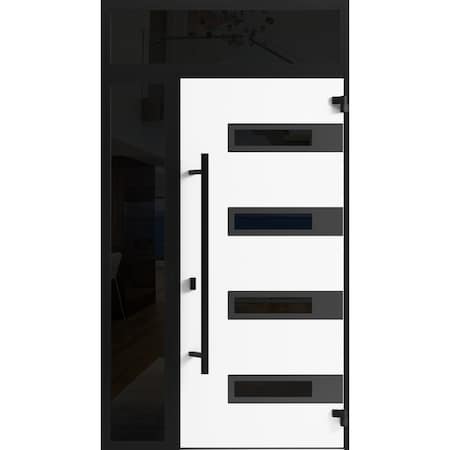 Vdomdoors Front Exterior Prehung Steel Door Ronex0131 Grey Sidelight and Transom Window Sidelite Entry Metal RONEX0131EXD-GRE-W36+12 X H80+16-LH-I