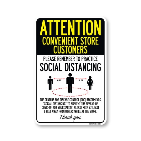 Signmission PSA, Convenient Store Customers Practice Social Distancing, 14in X 10in, OS-NS-A-1014-25359 OS-NS-A-1014-25359