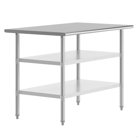 Flash Furniture Reese 30x48 Portable Work Table, Stainless Steel Top Shelf and 2 Adjstbl Glvnzd Steel Undershelves NH-WT-GU-3048-GG