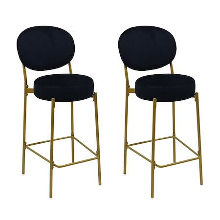 Homeroots Set of Two 29" Black and Gold Velvet and Metal Low Back Bar Height Bar Chairs, 2PK 719633