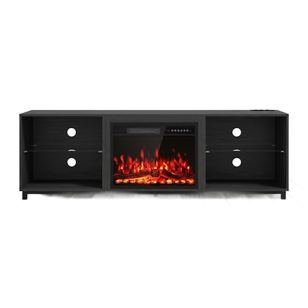 Homeroots 70in Black Wood Fireplace Entertainment Center With Fireplace 723796