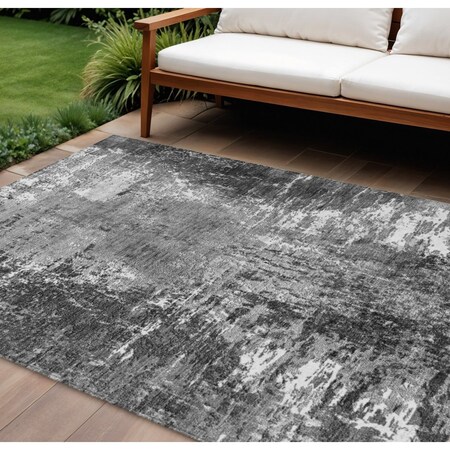 Homeroots 9' X 12' Gray Charcoal And Silver Abstract Washable Indoor Outdoor Area Rug 582924
