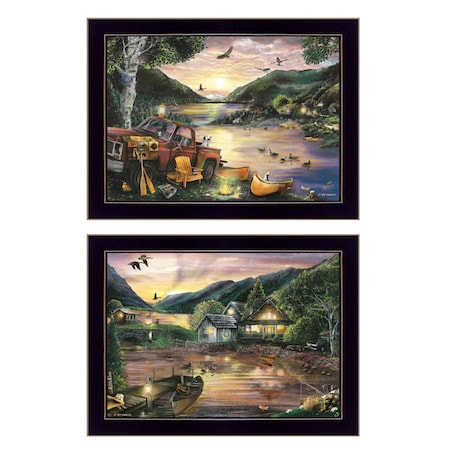 Homeroots Set Of Two Lakefront Camping 3 Black Framed Print Wall Art, 2PK 407186