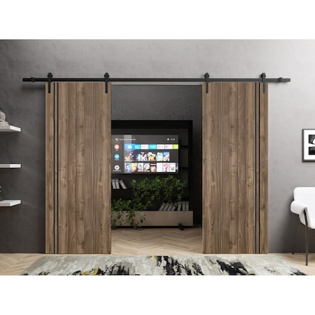 Sartodoors Sliding Double Barn Doors with Hardware, Planum 0016 Walnut and Aluminum Strips, 13FT Rail Hangers PLANUM0016DB-WLN-8484