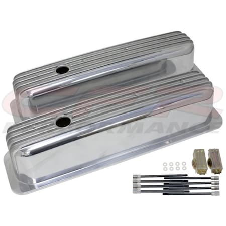 Cfr Performance CFR 1987-97 Chevy 5.0L & 5.7L Tall Polished Aluminum Center Bolt Valve Covers - Finned CF55223