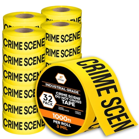 Xpose Safety Crime Scene Do Not Cross Tape Roll, 3 Mil, 3 Inch Wide x 1000 Feet, Yellow w/Black Letters, 32PK PCST-3M-32-X