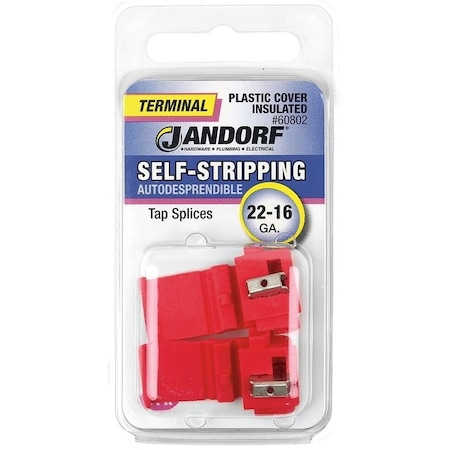 Jandorf Terminal, 22 to 16 AWG Wire, Plastic Insulation, Red, 2PK 60802