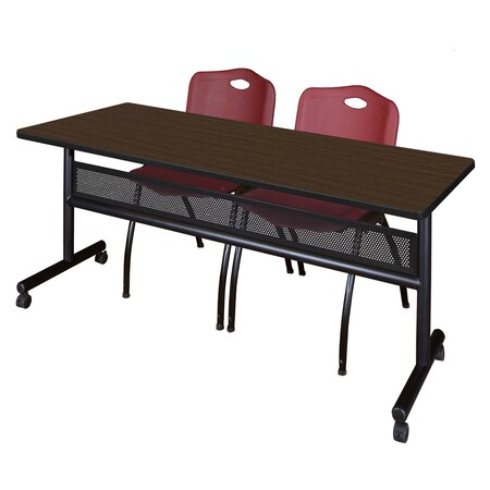 Regency Kobe Flip-Top Privacy Nesting Table W/ 2 M Stack Chairs, 72 in W, 30 in L, Neo Walnut MKFTM7230NW47BY