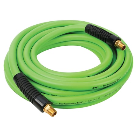 Performance Tool 3/8 in. x 25 ft. Air Hose, Hybrid Rubber PVC, 300 PSI, Brass Fittings M628