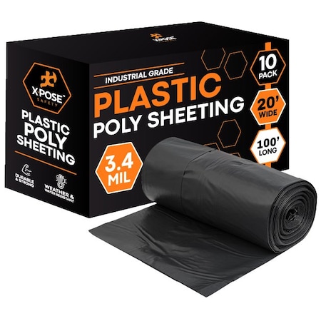 Xpose Safety 20ft x 100ft Black Poly Sheeting, 3.4 Mil, 10PK B-420IS-10-X