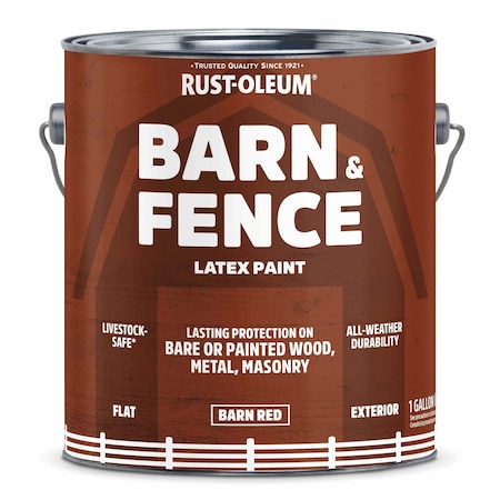 Rust-Oleum Barn & Fence Latex Paint, Barn Red, Flat, 1 Gallon 400044