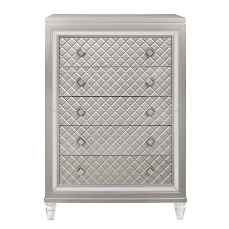 Homeroots Champagne Toned Chest With Tapered Acrylic Legs And 5 Drawers 384034