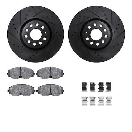 Dynamic Friction Co DFC Rotors-Drilled & Slotted-Black w/ 5000 Advanced Brake Pads Incl Hdw 8512-74117