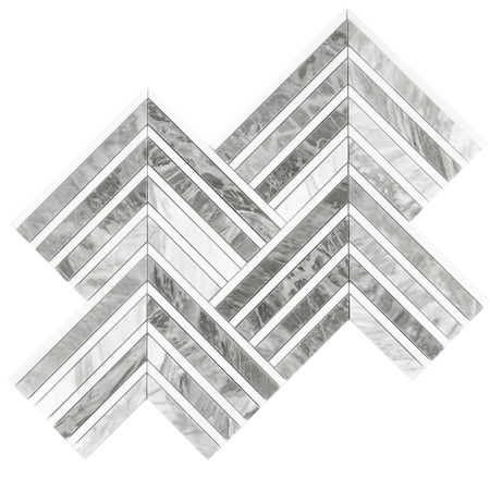 Apollo Tile Toscana 13x16 in. Polished Calacatta Bluette, Thassos White Chevron Mosaic Tile, 5PK APLEML88CV09A
