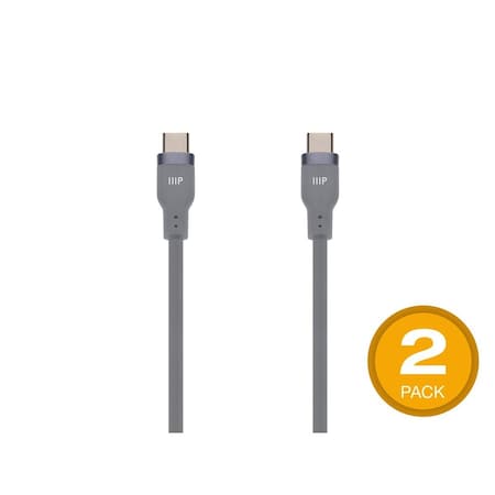 Monoprice USB-C to USB-C Silicone Charging Cable - USB 2.0, 240W PD, Ultra Flexible, 6ft, GRY, 2PK 48847