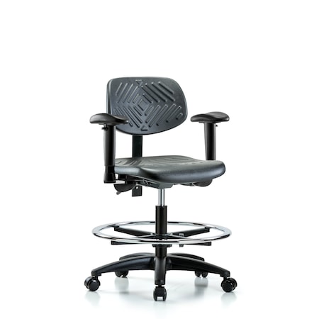Blue Ridge Ergonomics Chair, Poly, Med Bench, AA CF Casters, 6-Way Adjustable, 19-1/2" to 27-1/2" Height, Black; Blue BR-PMBCH-RG-T0-A1-CF-RC