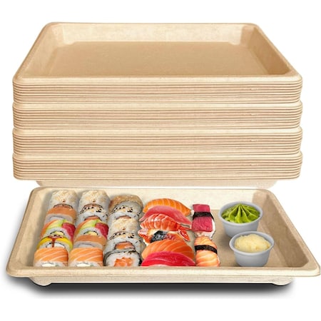 Ecoquality 1.5L Compostable Natural Sugarcane Bagasse No Lid Small Take Out Sushi Serving Tray, 300PK EQ15LSUSHINL-300