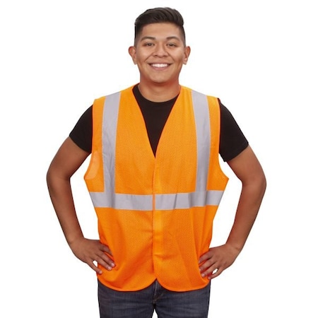 Cor-Brite Safety Vest, Type R, Class 2, Orange Mesh V210P2XL