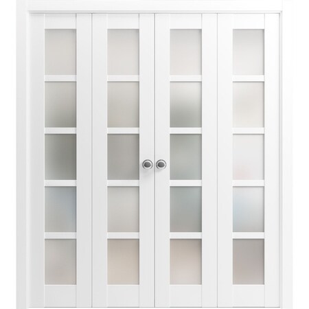 Sartodoors Sliding Closet Double Bi-fold Doors White Solid Core Modern Interior QUADRO4002DBF-WS-96 x 80 (4* 24x80)