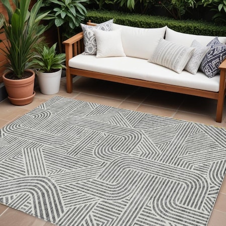 Homeroots 8' X 10' Gray And Ivory Abstract Washable Indoor Outdoor Area Rug 594938