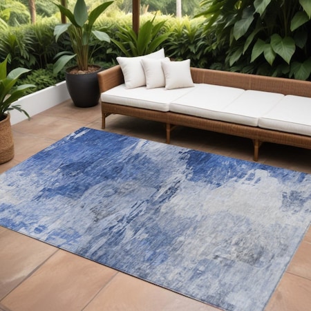 Homeroots 10' X 14' Denim Blue And Sky Blue Abstract Washable Indoor Outdoor Area Rug 577708