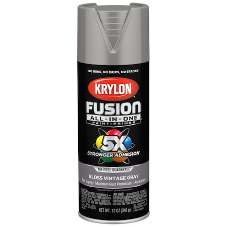 Krylon 12 Oz K02726007 Vintage Gray Fusion All-In-One Paint & Primer Spray Paint, Gloss K02725007