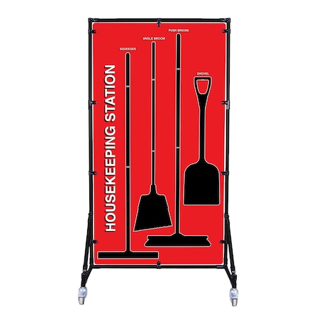 5S Supplies 5S Housekeeping Shadow Board Broom Station Version 6- Red Board / Black Shadows With Broom HSB-V6-RED-KIT