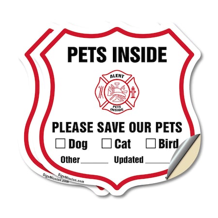 Signmission Pets Inside Shield Sign Alert Please Sav, 4 inch X 4 inch, Vinyl Decal, 2PK SHI-D-2PACK-4-429