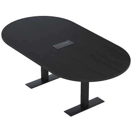 Skutchi Designs 6 Person Conference Table With Power Unit | 6' Racetrack Table | Harmony Series HAR-RAC-48X72-T.BK-U999ST19-EBLK