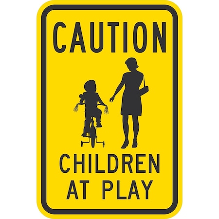 Lyle Caution (Mother & Trike Sym) Children At Play, 12x18, High Intensity Prismatic, Yellow G-3876-HI_12x18