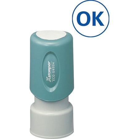 Shachihata Xstamper Pre-Inked Design Stamp, OK Design, 5/8" Diameter, Blue 11357