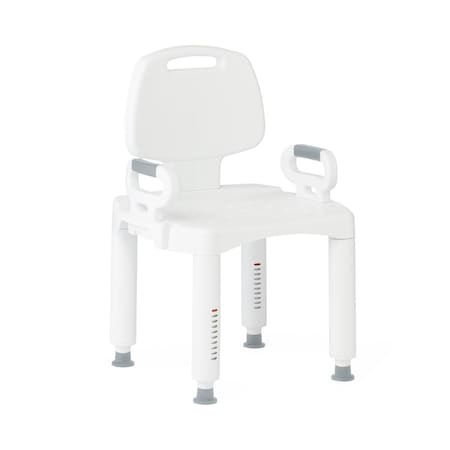 Medline Shower Chair with Backrest and Arms, 350 lb. Weight Capacity, Adjustable Legs, White Plastic G2-105RX1