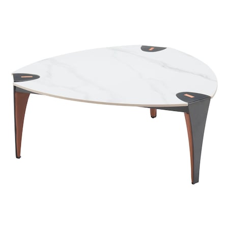Homeroots 36" White and Black Sintered Stone Faux Leather And Steel Triangle Coffee Table 565004