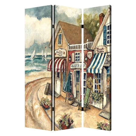 Homeroots 72" Beige Canvas Folding Three Panel Screen Room Divider 277091