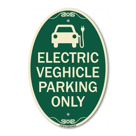 Signmission Electric Vehicle Parking Only With Graphic, 12 In X 18 In Architectural Oval, Heavy Gauge Aluminum A-OV-G-1218-24117