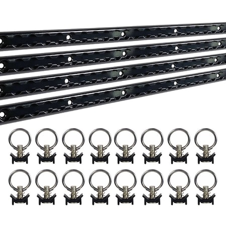 Mytee Products 6 Feet 4 L-Track Black Powder Coated and 16 Stud with Black Powder coated Ring LTK6-BLKx4-LTKS-BLKx16
