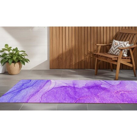 Homeroots 8' Purple Abstract Washable Non Skid Indoor Outdoor Runner Rug 559767